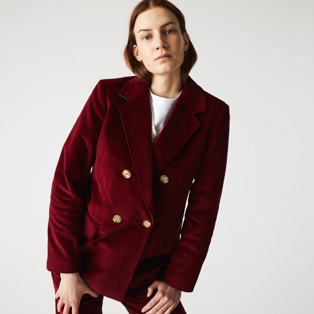 NWT🐊LACOSTE Double-Breasted Corduroy Jacket, Bordeaux Size 38/6